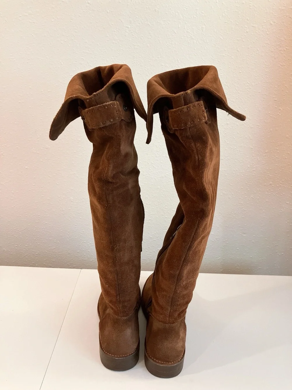 FRYE Suede Knee High Riding Boots Brown Shirley Western Festival